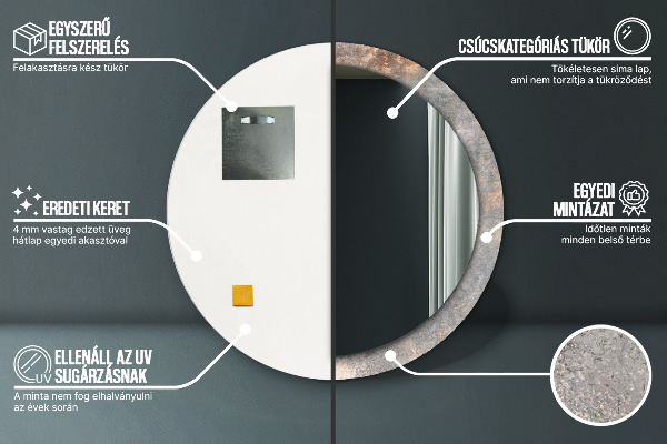 Betón Okrúhle dekoračné zrkadlo na stenu