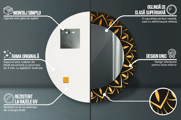 Zlatá mandala Okrúhle dekoračné zrkadlo na stenu