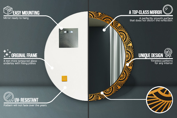 Zlatá mandala Okrúhle dekoračné zrkadlo na stenu