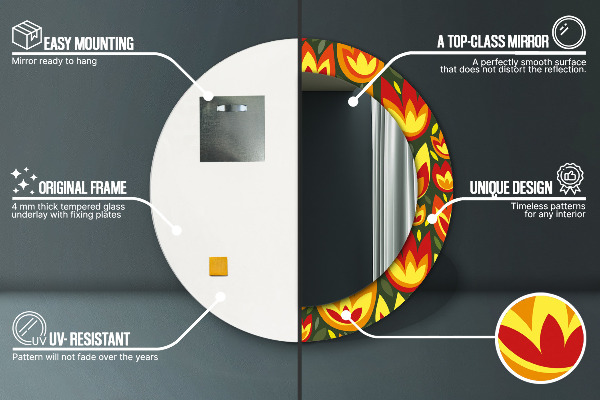 Retro tulipány Okrúhle dekoračné zrkadlo na stenu