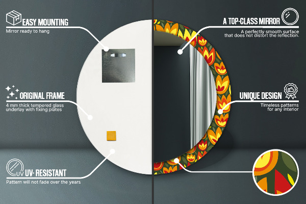 Retro tulipány Okrúhle dekoračné zrkadlo na stenu