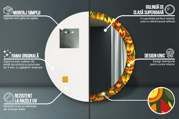 Retro tulipány Okrúhle dekoračné zrkadlo na stenu