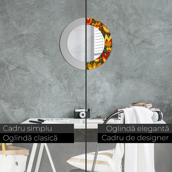 Retro tulipány Okrúhle dekoračné zrkadlo na stenu