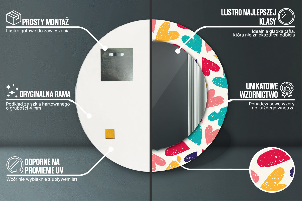 Farebné srdcia Okrúhle dekoračné zrkadlo