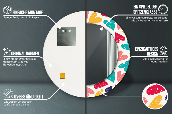 Farebné srdcia Okrúhle dekoračné zrkadlo