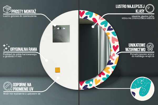 Farebné srdcia Okrúhle dekoračné zrkadlo