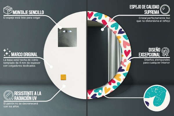 Farebné srdcia Okrúhle dekoračné zrkadlo