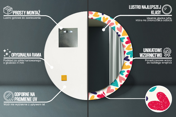 Farebné srdcia Okrúhle dekoračné zrkadlo