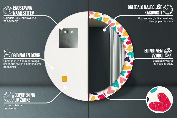 Farebné srdcia Okrúhle dekoračné zrkadlo