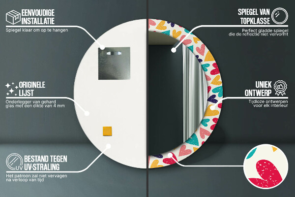 Farebné srdcia Okrúhle dekoračné zrkadlo