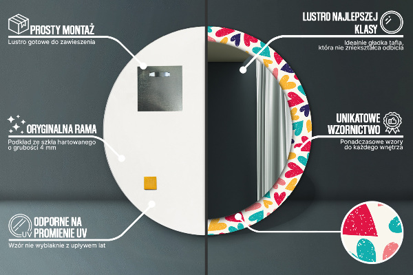 Farebné srdcia Okrúhle dekoračné zrkadlo