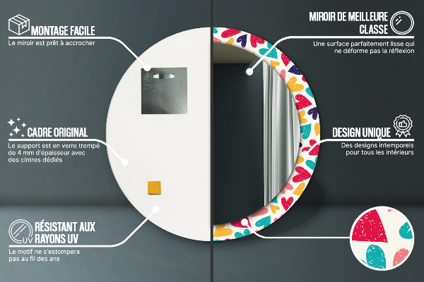 Farebné srdcia Okrúhle dekoračné zrkadlo