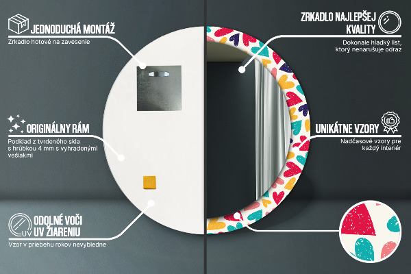 Farebné srdcia Okrúhle dekoračné zrkadlo