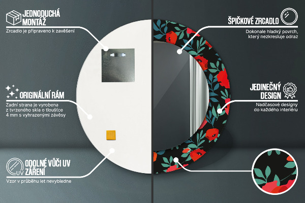 Červené mak Okrúhle dekoračné zrkadlo