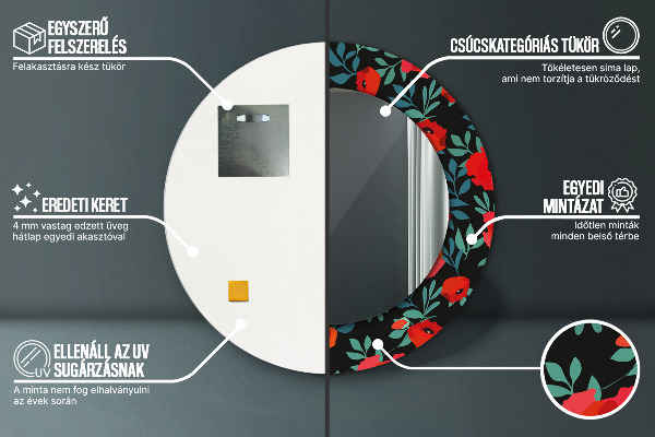 Červené mak Okrúhle dekoračné zrkadlo