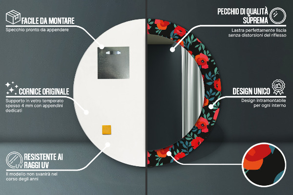 Červené mak Okrúhle dekoračné zrkadlo