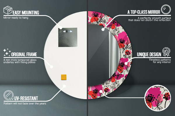 Ružové maky Okrúhle dekoračné zrkadlo