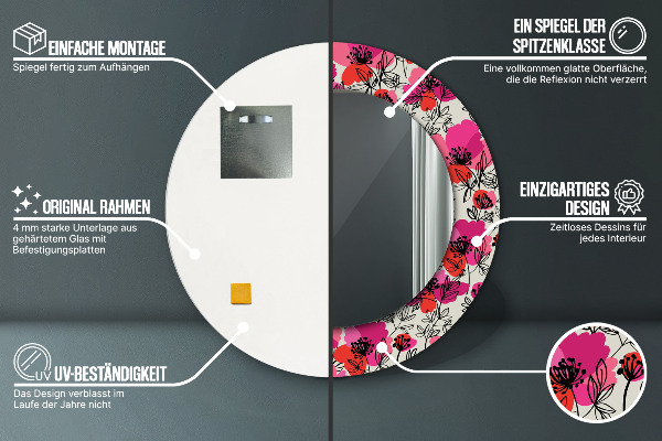 Ružové maky Okrúhle dekoračné zrkadlo