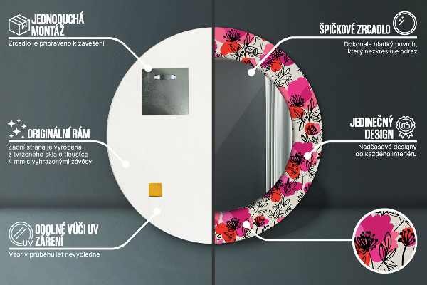 Ružové maky Okrúhle dekoračné zrkadlo