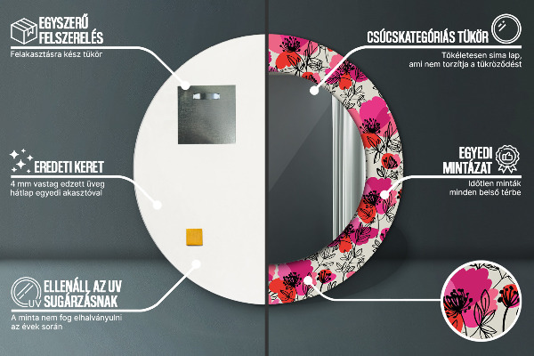 Ružové maky Okrúhle dekoračné zrkadlo