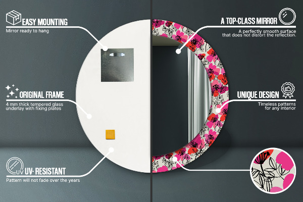 Ružové maky Okrúhle dekoračné zrkadlo