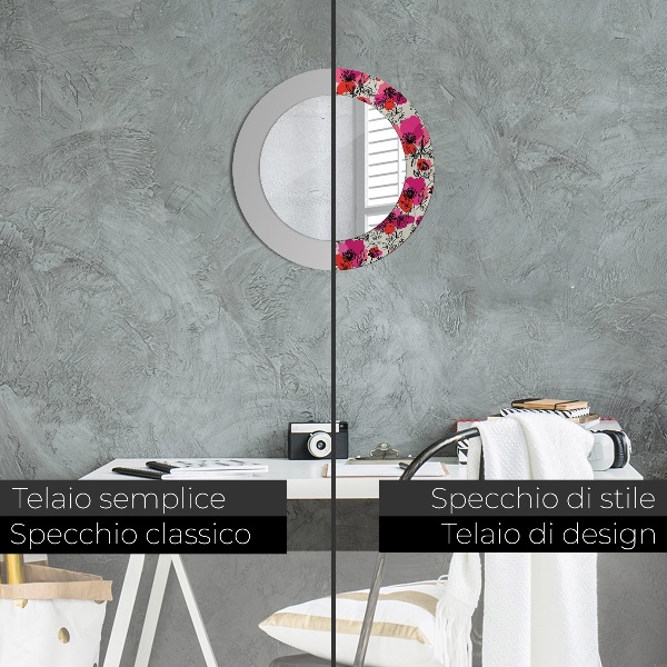 Ružové maky Okrúhle dekoračné zrkadlo