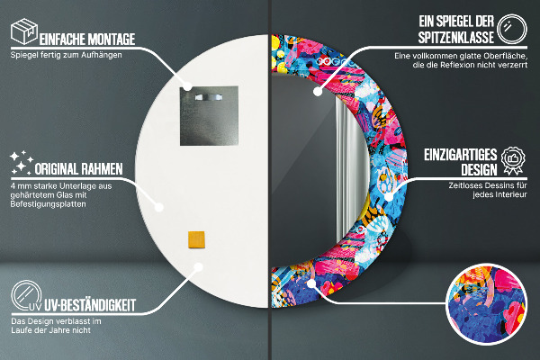 Farebné čmáranice Okrúhle dekoračné zrkadlo