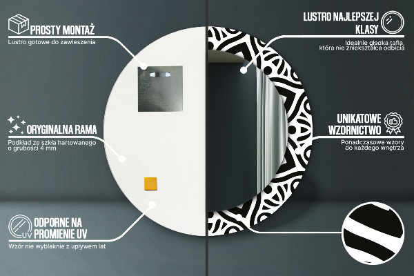 Čierna geometrická ozdoba Okrúhle dekoračné zrkadlo