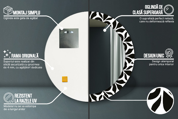 Čierna geometrická ozdoba Okrúhle dekoračné zrkadlo