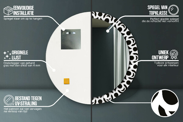 Čierna geometrická ozdoba Okrúhle dekoračné zrkadlo