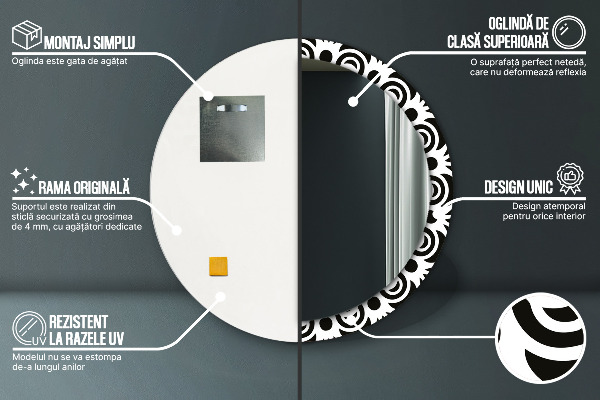 Čierna geometrická ozdoba Okrúhle dekoračné zrkadlo