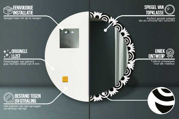 Čierna geometrická ozdoba Okrúhle dekoračné zrkadlo