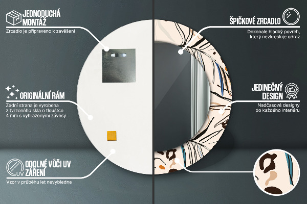 Kvety so vzorom džungle Okrúhle dekoračné zrkadlo