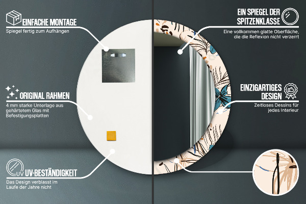 Kvety so vzorom džungle Okrúhle dekoračné zrkadlo