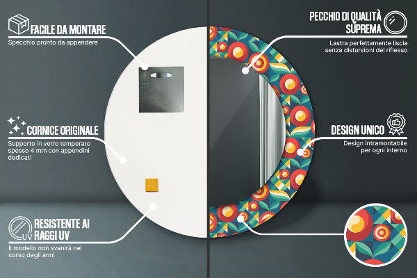 Geometrické ovocie a listy Okrúhle dekoračné zrkadlo