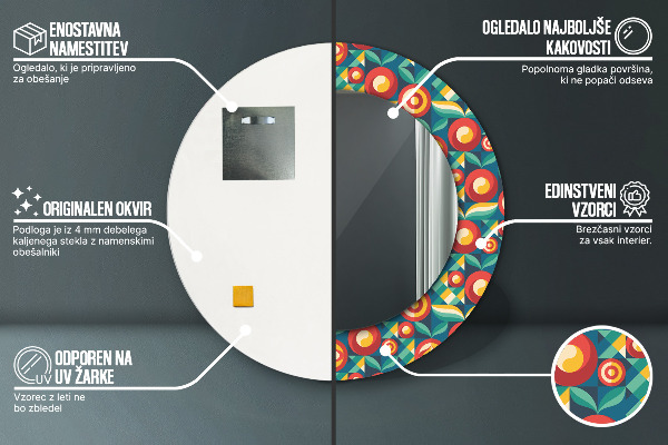 Geometrické ovocie a listy Okrúhle dekoračné zrkadlo