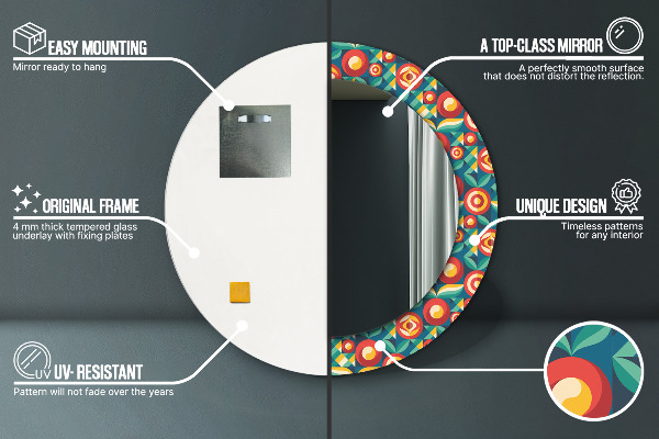 Geometrické ovocie a listy Okrúhle dekoračné zrkadlo