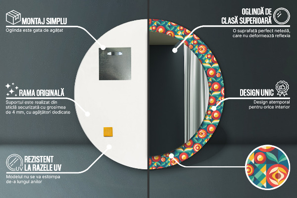 Geometrické ovocie a listy Okrúhle dekoračné zrkadlo