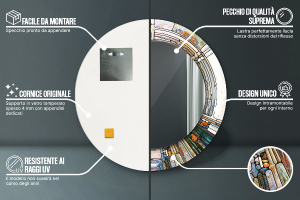 Abstraktné okno z farebného skla Okrúhle dekoračné zrkadlo na stenu