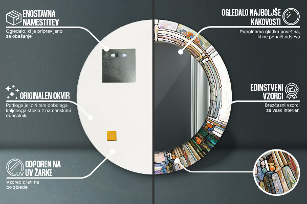 Abstraktné okno z farebného skla Okrúhle dekoračné zrkadlo na stenu