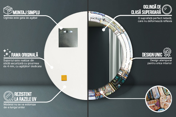 Abstraktné okno z farebného skla Okrúhle dekoračné zrkadlo na stenu