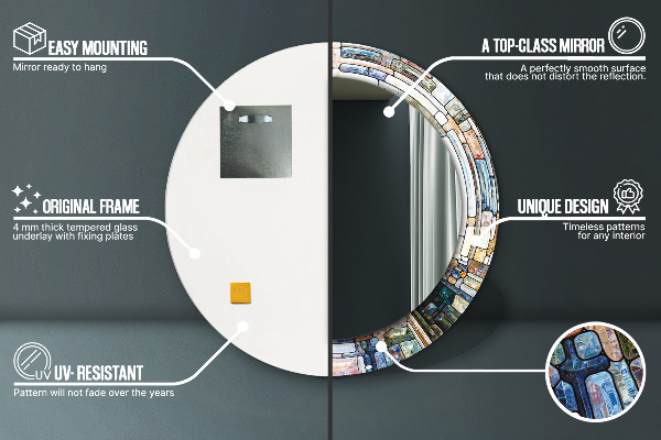 Abstraktné okno z farebného skla Okrúhle dekoračné zrkadlo na stenu