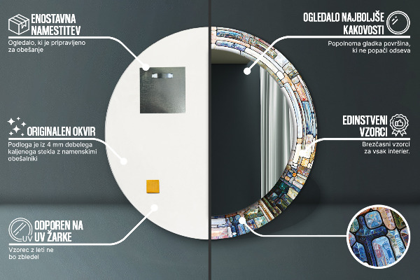 Abstraktné okno z farebného skla Okrúhle dekoračné zrkadlo na stenu
