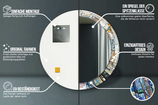 Abstraktné okno z farebného skla Okrúhle dekoračné zrkadlo na stenu