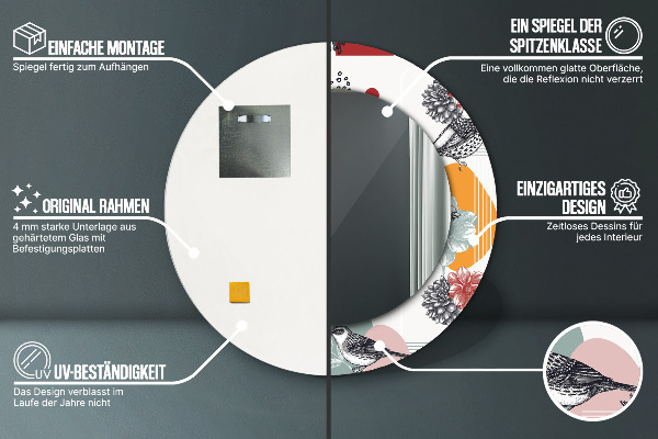 Abstrakcia s vtákmi Okrúhle dekoračné zrkadlo