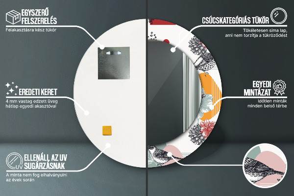 Abstrakcia s vtákmi Okrúhle dekoračné zrkadlo