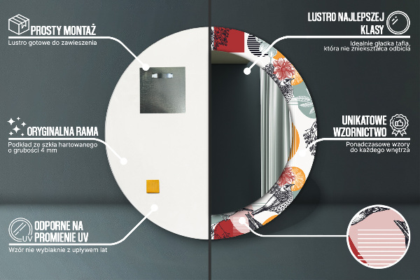 Abstrakcia s vtákmi Okrúhle dekoračné zrkadlo