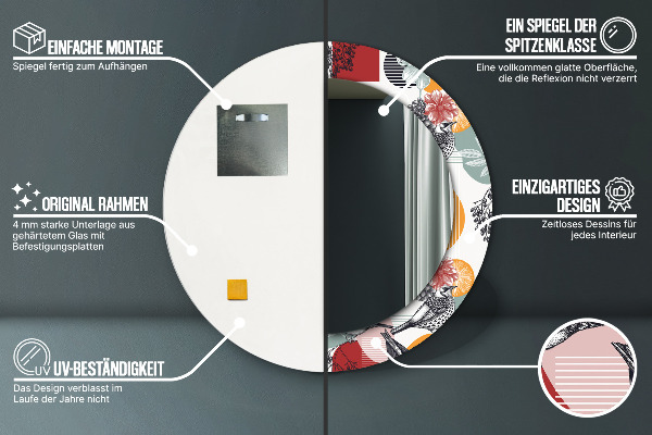 Abstrakcia s vtákmi Okrúhle dekoračné zrkadlo