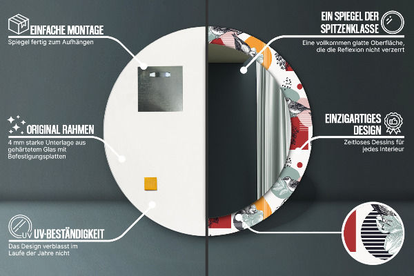 Abstrakcia s vtákmi Okrúhle dekoračné zrkadlo