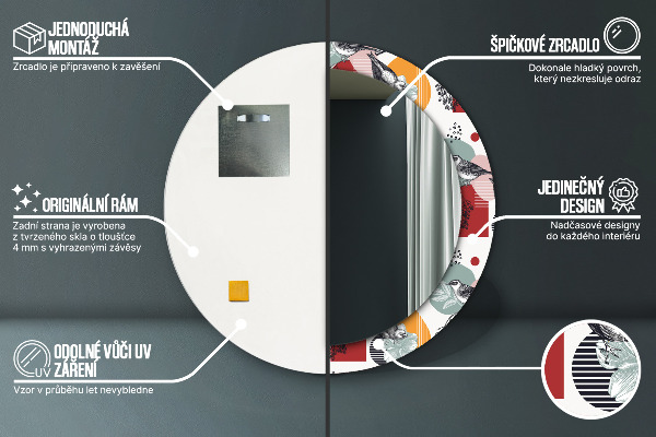 Abstrakcia s vtákmi Okrúhle dekoračné zrkadlo
